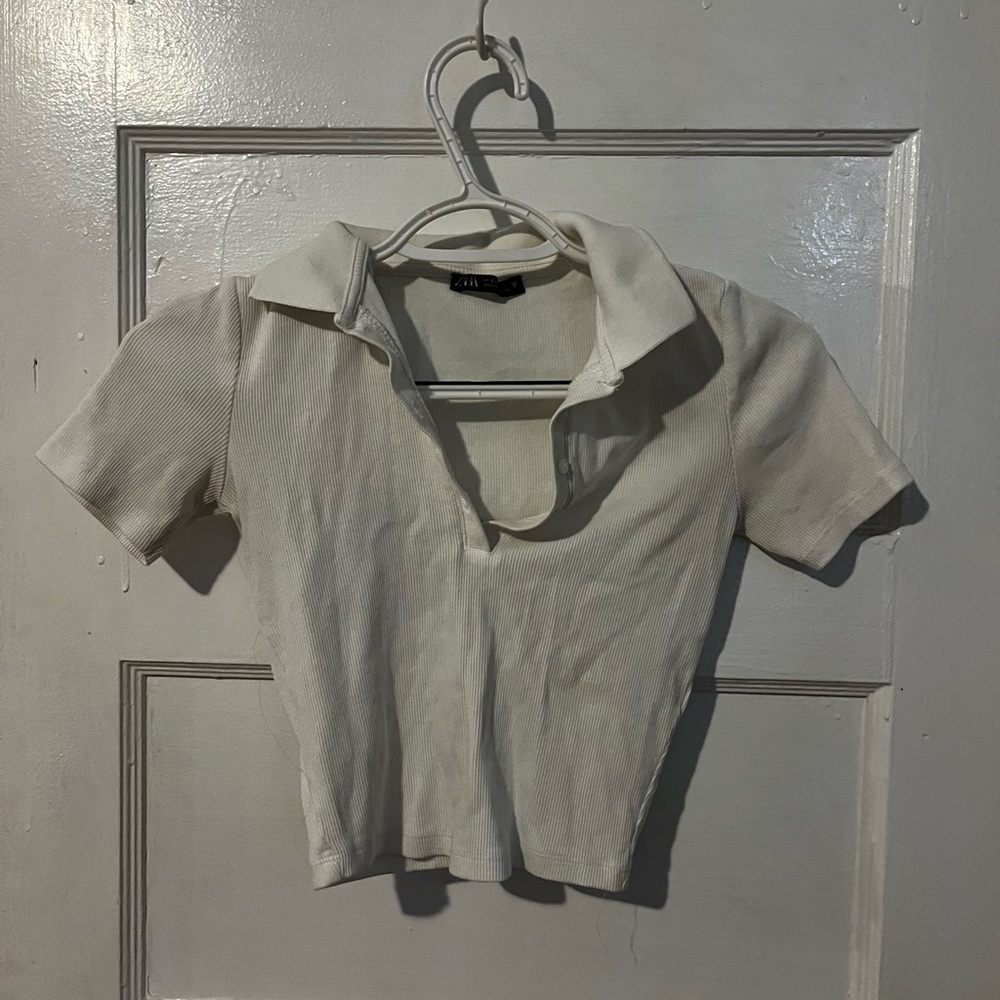 Cropped, ribbed polo